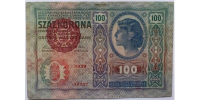 100 korona 1912 Magyar felülbélyegzéssel